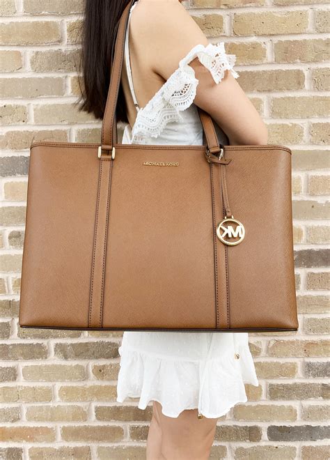 michael kors sady lg laptop tote brown|sady tote handbag.